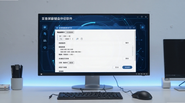 亚普屏蔽键盘伴侣软件主界面截图,展示键盘屏蔽设置面板,背景为现代简约风格,蓝色科技感UI设计