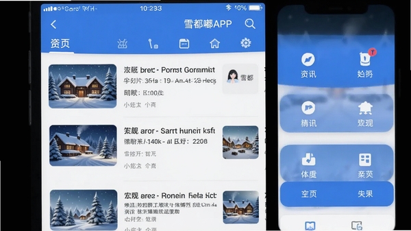 ѩ���APP�����ͼ��չʾ��ҳ��Ѷ���͹�����ڣ���ɫ��Ϊ��ɫ�Ͱ�ɫ��������ִ�