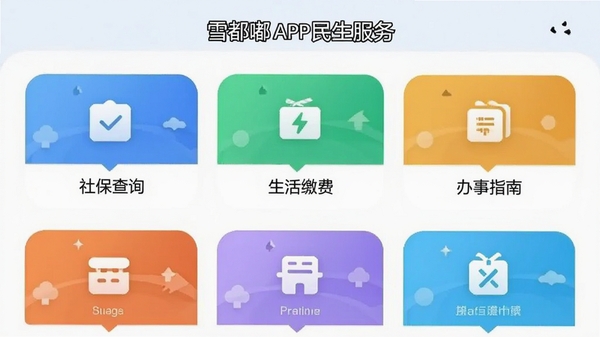 ѩ���APP��������ҳ�棬չʾ�籣��ѯ������ɷѡ�����ָ�ϵȹ���ͼ�꣬��������