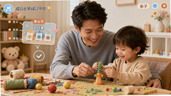 �ɲ�ʿ���ƽ̨���ӹ�ѧģʽ���棬չʾ�ҳ��뺢��һ�����ֹ��Ļ��棬�в�����ʾ����Χ��ܰ