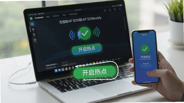 ������AP��SONbuddy��һ�������ȵ�Ĳ�����ʾ��������ͻ����ʾ�������ȵ㡱��ť������Ϊ�ʼǱ����Ժ��ֻ����ӳɹ�ͼ��