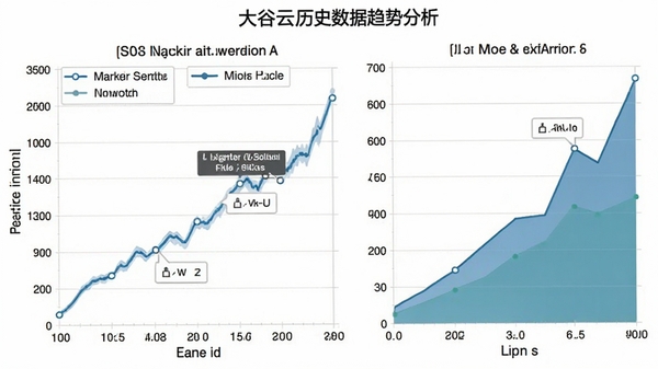 大谷云历史数据趋势分析图表,展示折线图和面积图,X轴为时间,Y轴为数值,图表带有图例和交互式数据点提示