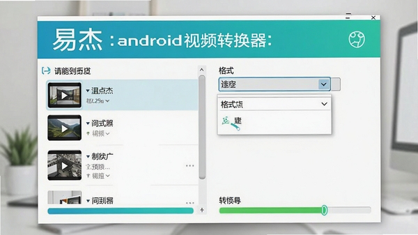 �׽�android��Ƶת������������չʾ��������Ƶ�����б�����ʽѡ�������˵���ת��������������Ϊ�ִ���Լ���ͻ���������ƺ͹�������ɫ����������