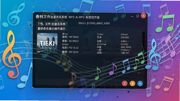 �����ļ���������ϵͳ��ȡMP3��ǩ��Ϣ���������Ĳ�����ʾ��������ʾ��Ƶ�ļ��ı��⡢�����ҡ�ר����Ԫ���ݣ������������ɶ���Ч���Ӿ�������