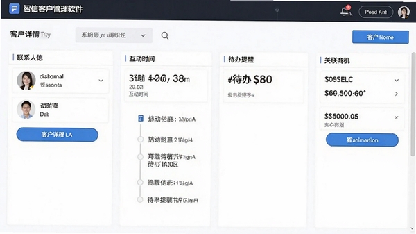 ���ſͻ����������ͻ�����ҳ�棬��ʾ��ϵ����Ϣ������ʱ���ߡ����������Լ������̻���������Ϣ�㼶������������ť�����ɼ���