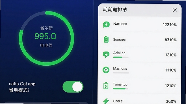 һ��չʾ����app����Ż����ܵĽ����ͼ�������а�����ص���Բ��ͼ��ʡ��ģʽ���ء��ĵ������б���������Ƽ���ǿ������Ϊ����ɫ����������������ɫ��ʾ��