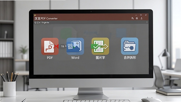 ����PDF Converter�����������ͼ��չʾPDFתWord��ͼƬת���֡��ϲ���ֵȹ���ͼ�꣬����Ϊ�ִ���Լ�İ칫���棬������Ļ������ʾ�������棬��������רҵ��
