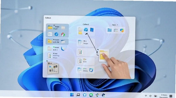 �����ļ��ղؼ���Windows 11ϵͳ�����еĽ�ͼ����͸����������ʾ�ղ��б����û�������ק�ļ������飬����Ϊ����Ƽ��б�ֽ��������ͣ�����������