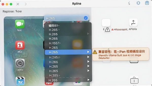 ����iPad��Ƶת�����߼����ý��棬չ�������������˵�������H.265ѡ��Ա��м����Ծ�����ʾ