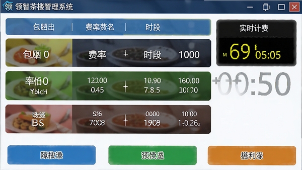 ���ǲ�¥����ϵͳ���԰��ʱ�Ʒѽ��棬��ʾ��ͬ�������͡�����ʱ����ʵʱ��ʱ״̬����������������������ť��Ŀ