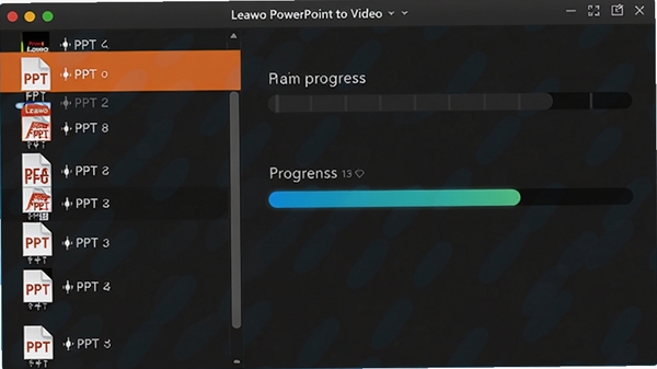 Leawo PowerPoint to Video����ת��������ʾ������б���ʾ���PPT�ļ����Ҳ������ͬ��������ɫ������ͻ����Ч���
