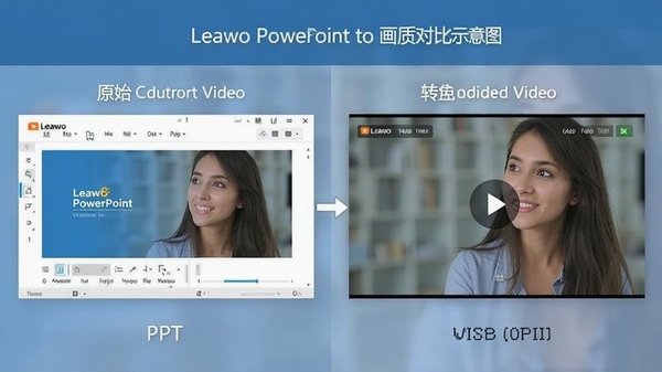 Leawo PowerPoint to Video���ʶԱ�ʾ��ͼ�����ΪԭʼPPT���棬�Ҳ�Ϊת�������Ƶ���棬����ɫ��һ��ϸ��������ǿ���������