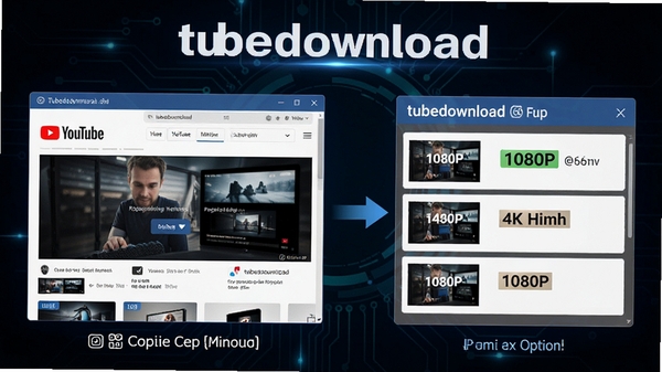 tubedownload��Ƶ��������ʾ��ͼ����ʾ��YouTubeҳ�渴�����ӵ��������������������ѡ��Ĺ��̣����ʱ�ǩ��1080P��4K�����ɼ�������Ϊ��ɫ�Ƽ��н��棬ͻ��tubedownload��������
