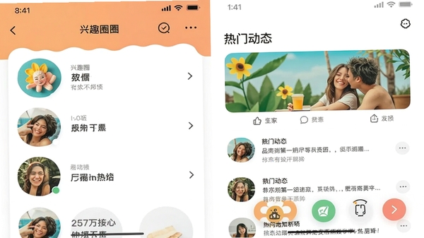 �ҵ�Ȧ��app�����ͼ��չʾ��ȤȦ���б������Ŷ�̬��ɫ���������ã����������Ȼ