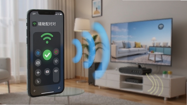 һ�������ֻ������ܵ���ͨ��Wi-Fi�źŲ������ӵĳ���3D����ͼ�������ǼҾ����绷�����ֻ���Ļ��ʾ����ң���������APP��Wi-Fi���ӳɹ�״̬����ɫ�Թ�ͼ�꣬����ǿ�����ߴ���ı�����Ч��