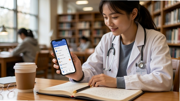 ҽ����Уʹ�ó���ͼ��һλҽѧ������ͼ������ֻ�APP��ϰ���Ա߷��űʼǱ��Ϳ��ȣ�������ܰдʵ��ͻ��������Χ