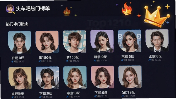 ͷ������Ű�ҳ�棬չʾTop10ͷ������ͼ�����������֣������л���ͻʹ�ͼ���׺��ɫ�ʻ��ã�ͻ�����ŷ�Χ