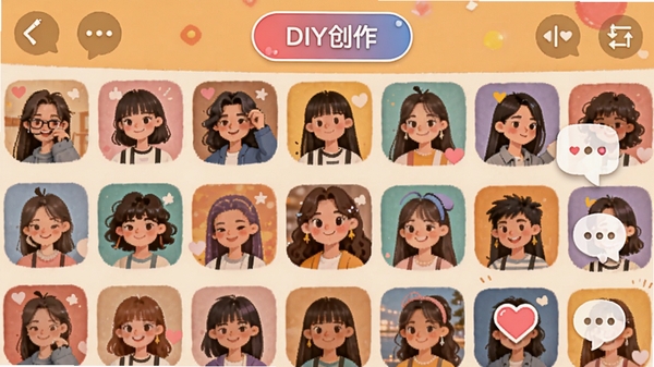 ͷ��������������棬չʾ�û��ϴ���ͷ����Ʒǽ���а��ĵ��޺���������ͼ�꣬�����С�DIY��������ť��������ܰ�л���