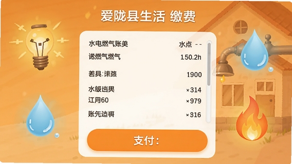 ��¤������ɷѽ��棬��ʾˮ��ȼ���˵���ϸ��֧����ť��Ŀ�������е�ơ�ˮ�Ρ�����ͼ�꣬��ɫ��ܰ��
