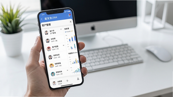 ����CRM�����������ֻ������еĽ����ͼ������Ϊ��Լ�칫���棬����չʾ�ͻ������б�����������ͼ��������ִ�������ͻ���ƶ��칫��Ч������