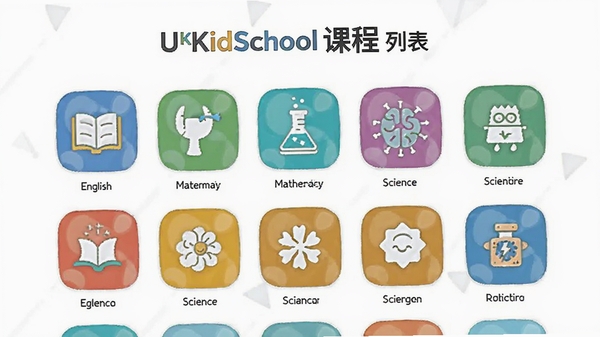 UKidSchool�γ��б�ҳ�棬��ѧ��ͼ�����У���Ӣ���ѧ����ѧ�ȣ�������ˬ
