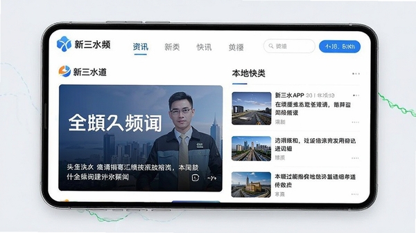 ����ˮAPP����ѶƵ��ҳ�棬չʾ����Ŀ��ͷ�����źͷ�����ȫ�ı��ؿ�Ѷ�б�����Ʒ���ִ���࣬��Ϣ�������׶���