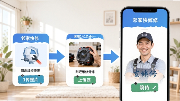 �ڼҿ���һ������������ʾͼ���û�����������Ͳ��ϴ���Ƭ��ϵͳƥ�丽��ά��ʦ���������ü�ͷָʾ�������裬����������