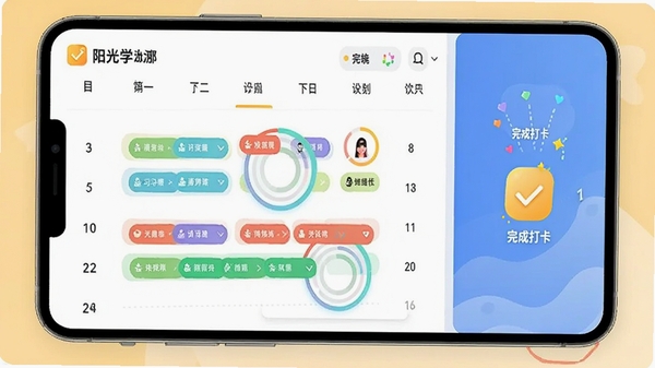 ����ѧapp����ѧϰ�ƻ����棬������ͼ���н��Ȼ�����ͬ��ɫ���ѧϰ�����Ա�����ɴ򿨶������������ִ���