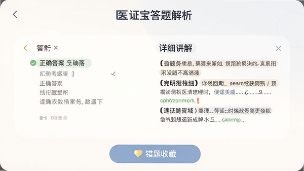 ҽ֤���������ҳ�棬չʾ��ȷ������ϸ���⣬�ײ��д����ղذ�ť��������ͻ��ۡ�