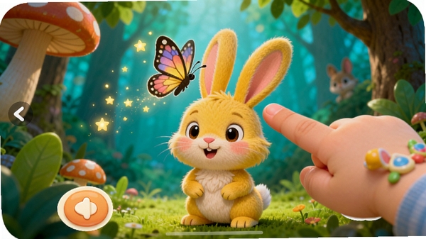 �汾��ϵAPP���Ķ�������д������ΪһƬ����������ɭ�ֳ�����һֻë���׵Ļ�ɫС����վ�ڻ������룬���ӵ���ָ���������ͷ���ĺ�������������漴������Ʈɢ����ɫ��㣬�����·���Բ��ķ�ҳ��ͷ������UI���ɫ�����죬��ͨ��Ⱦ���ϸ�壬ͻ������������Ȥζ�ԡ�