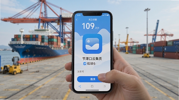 �ڰ��Ƽ�APP���ֻ��ϵ�ʵ��Ӧ�ó�����չʾ���ڸۿ���ͷ�����µ�ʹ��״̬��