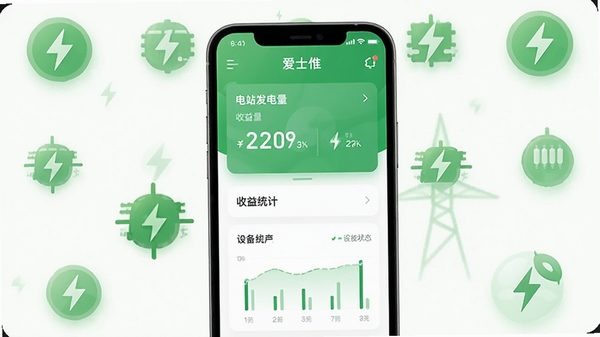 ��ʿΩapp����չʾͼ����ʾ��վ������������ͳ�����豸״̬��Ƭ������Ϊ������ɫ����ͼ�꣬����ִ����