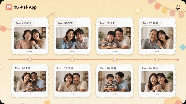 �����а�App���������ҳ�棬��ʱ������ʽչʾ���ż�ͥ��Ӱ������ץ�ģ���Ƭ�Ϸ���ע���ڣ�������ÿ�Ƭʽ���֣�������ܰ��ɫ�����������ֻ�������