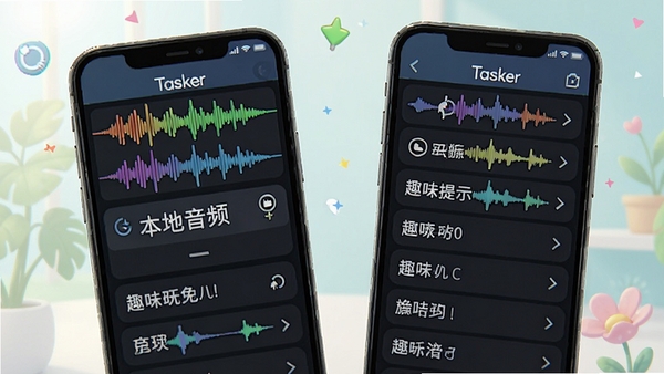Tasker�����ʾ���Զ����������ý��棬չʾ������Ƶ����ѡ��͸���Ȥζ��ʾ���б����ֻ���Ļ���в�ͬ��ɫ����Ч����ͼ�������������£�ͻ�����Ի�������Ȥ�����廭�����������