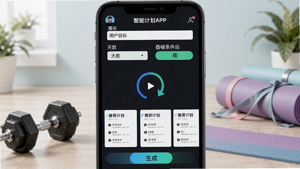 ħѵAPP���ܼƻ����ɽ��棬�û���дĿ�ꡢ��������е�����������ɣ�չʾ��̬���ض������Ƽ��ƻ���Ƭ�������������塢�٤��Ƚ���Ԫ�أ������������