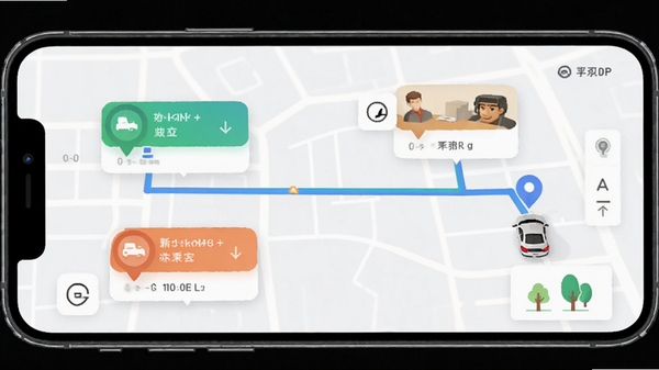 �ɶ�����˾����APP�������ɵ����ܽ��棬�ֻ���Ļ����ʾ����˿ͺ��е���˾������λ�ã�·������������UI����ִ���࣬ɫ������
