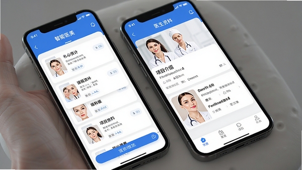����ҽ��app����չʾ�����������б���ҽ�����ϡ���Ŀ���ܵ�ģ�飬�����רҵ����ɫ��ɫ���������ֻ���ͼ���