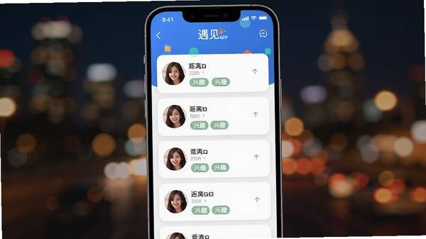 �����APP�����ͼ��չʾͬ�ǽ����Ƽ��б�����ˬ��ɫ������Ƭʽ��ƣ������û�ͷ�񡢾�������Ȥ��ǩ������Ϊ����ҹ��ģ����ߣ�UI����ִ���࣬�����Χ��ܰ��������ͻ�������������⣬�����ֻ�����չʾ