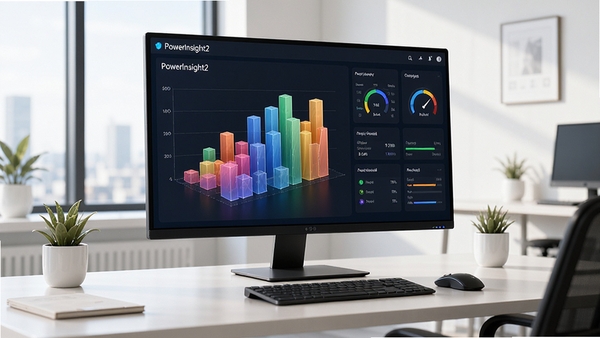 PowerInsight2�������ִ����칫�������У���Ļ��չʾ���Ųʵ�3D����ͼ����ʵʱ���µ��Ǳ��̽��棬�ܱ߻����������࣬���ָ�Ч�����ܡ�