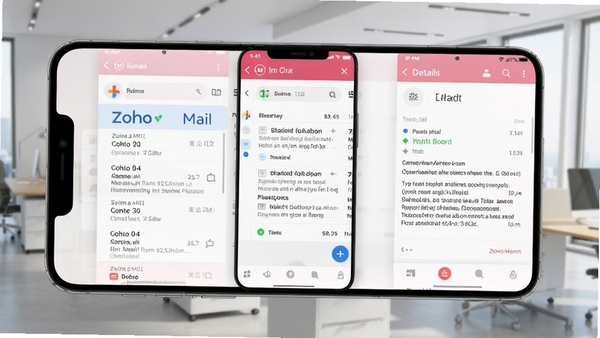 һ��չʾZoho Mail�������ֻ������еĽ����ͼ������������ʾ�ռ����б����ʼ��Ķ�����ҳ������Ϊ�ִ�����칫����������������ͻ��������רҵ���Ч��