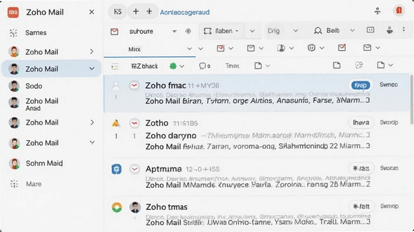 һ��Zoho MailӦ���ڶ��˻��ռ���������ͼ��ʾ��ͼ����������ʾ��ͬ�������˻����ƣ��Ҳ�ͳһչʾ�ۺϺ���ʼ��б���������ֱ�ۡ�