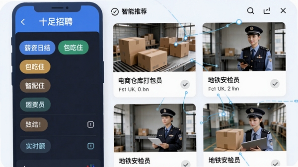 ʮ����ƸAPP�������Ƽ�ҳ�湦��չʾ�������ɸѡ������ʾ��н���սᡱ��������ס���ȱ�ǩ���Ҳ���ְλ��Ƭ����Ƭ�ϱ�ע�š����ֿ̲���Ա��������������Ա����ְλ����ͼ������£�ͻ������ƥ����㷨����