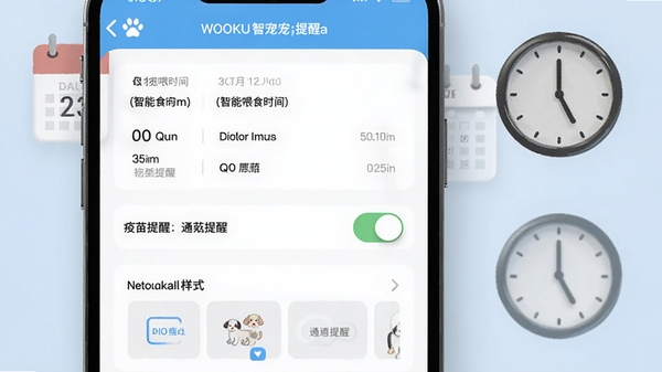 һ���ֻ���ͼչʾWOOKU�ǳ���������ý��棬�����а���ÿ��ιʳʱ������������ѿ��ء�֪ͨ����ʽԤ����������������ʱ��ͼ�꣬���������£�ǿ���������ѹ��ܡ�