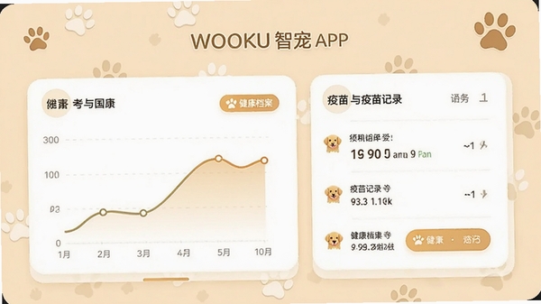 WOOKU�ǳ�APP�Ľ����������棬��ʾһֻ��ëȮ�����������������¼��������ÿ�Ƭʽ���֣�����ͼ��������������צӡװ�Σ�����ɫ����ܰ��Ȼ��