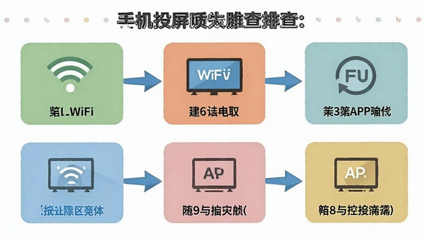 һ������ͼ���Ĳ�ͼ��չʾ�ֻ�Ͷ��ʧ�ܵ��Ų鲽�裬�������WiFi���������ӡ��ر�AP�����ͼ�꣬��ɫ�������߼�ֱ�ۡ�
