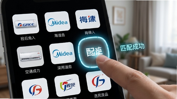 �յ�ң����ȫͨ��APP����չʾ����Ļ�ϳ����Ÿ��������ġ��������ڶ�֪���յ�Ʒ�Ƶ�ͼ�꣬��ָ���������һ��Ʒ�ƣ����������ʾ��ƥ��ɹ���������