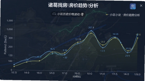 诸葛找房房价趋势分析图表,展示小区历史价格波动曲线,数据可视化清晰直观