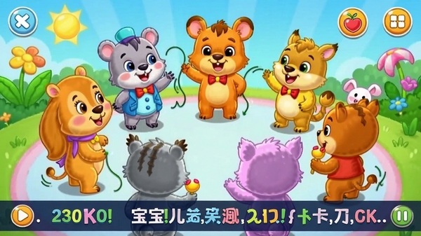 ����ѧӢ����貥�Ŷ������棬С������Χ��һȦ�������裬��Ļ�·��п���OKʽ��ʹ�����ɫ���ͷ׳���ͯȤ