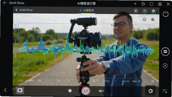 Gimbal Show����������д��չʾ��AI���������ʵʱ����״̬���������ж�̬����ͼ��ʾ�ȶ�Ч��������Ϊ������ĳ�����ɫ�����������ּ�������