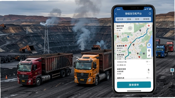 һ��չʾ��ú��˾��ƽ̨�ֻ�APP����ĸ���ͼƬ��������ʾ��ú̿��Դ�б�����ͼ·�߹滮�Լ��ӵ���ť��������׳�۵�ú������˿���������������дʵ�ҳ����Ƽ��У�ͻ��ú̿������ҵ��רҵ���Ч